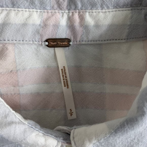 Free People Pastel Blue Pink Plaid Raw Hem Button Down Loveland Shirt Size Small - Picture 10 of 10